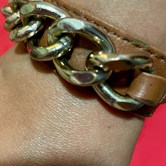 2 of Brown Leather and Gold Chain Womens Belt bracelet - Picture 5 of 16
